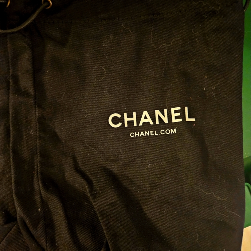 CHANEL Black Pouch with White Logo
